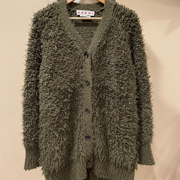 Marni Green Shag Wool Cardigan Sweater - Picture 5 of 15